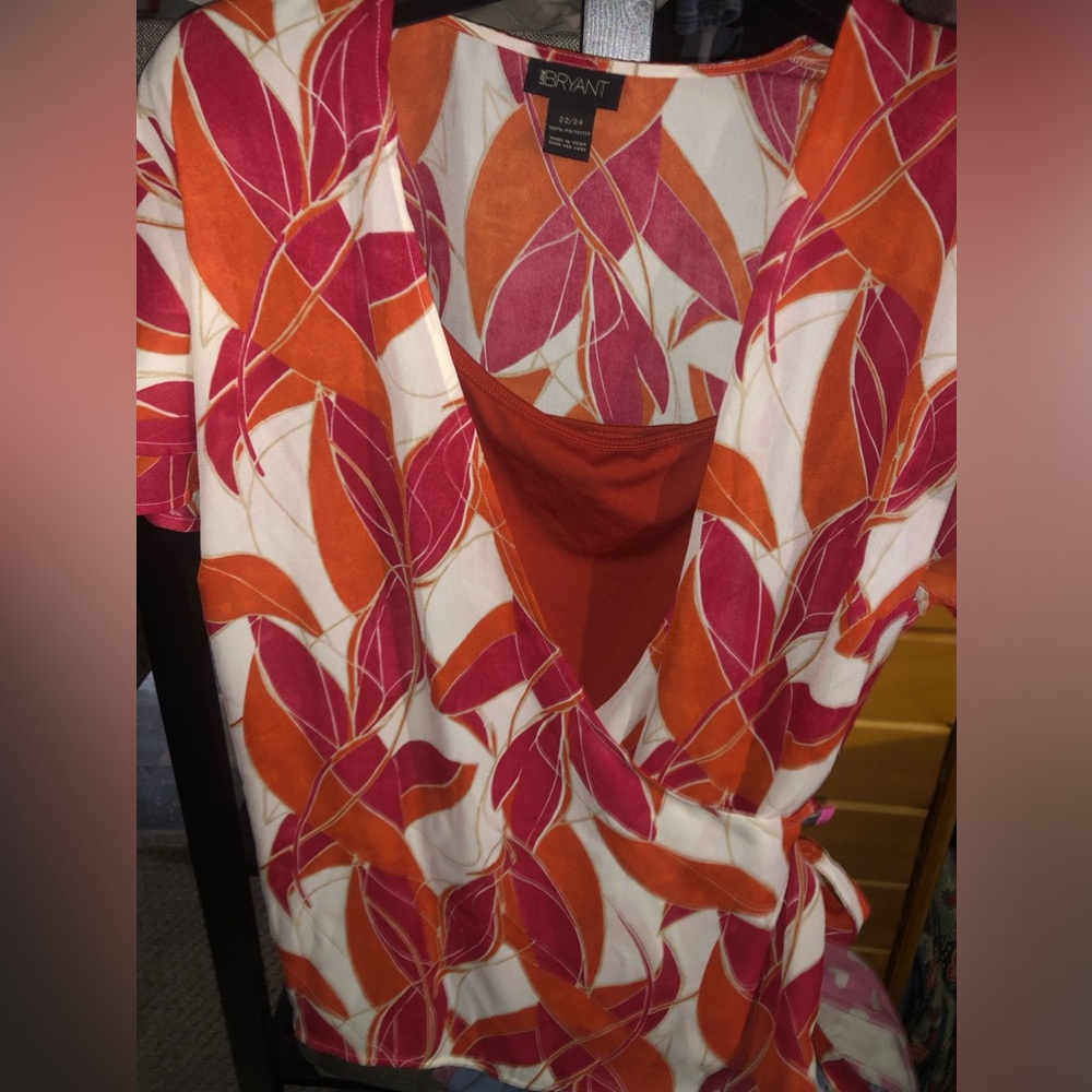 Orange, Cream and Reddish-Pink Wrap Shirt